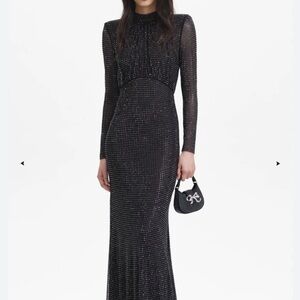 Self-Portrait Black Long Sleeve Rhinestone Gown